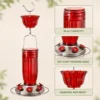 Red glass hummingbird feeder with 16-ounce capacity, six-port base and hanging ant moat