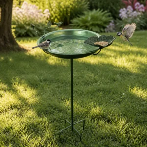 Decorative Ground-Stake Bird Bath with Leaf Feeder