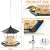 Dimensions and adjustable cable details for the black hanging hopper bird feeder