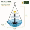 Solar hanging bird bath dimensions showing 9.25-inch basin and 17.72-inch height