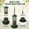 Weight activated squirrel resistant bird feeder with metal mesh, wide port, hook, and removable trough