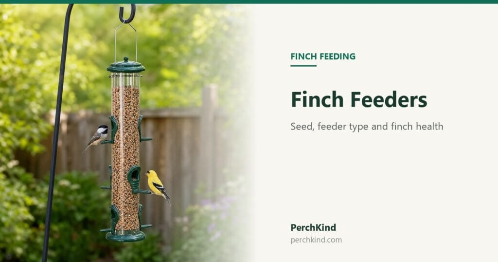 Finch Feeders guide cover showing birds at a green tube seed feeder