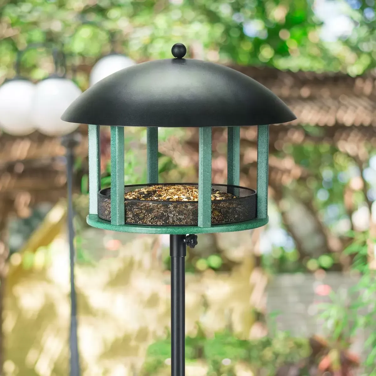 Dome-Top Tray Bird Feeder on Pole