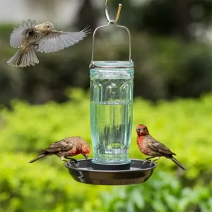Hanging Glass Bird Waterer with Basin Tray