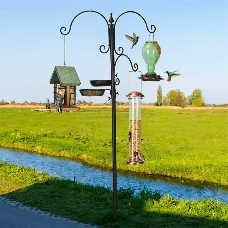 Multi-Hook Bird Feeding Stand with Side Trays