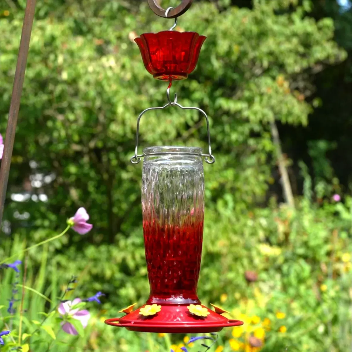 Textured Glass Nectar Feeder with Flower Base