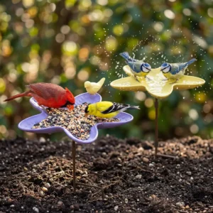 Decorative Tray Bird Bath and Feeder Pole Set