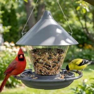 Cone-Roof Hopper Feeder with Ring Perch