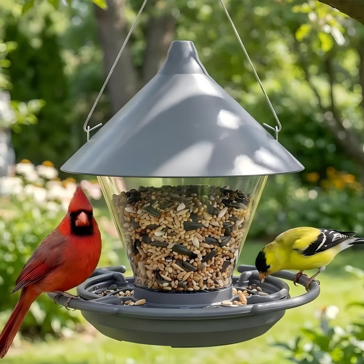 Cone-Roof Hopper Feeder with Ring Perch