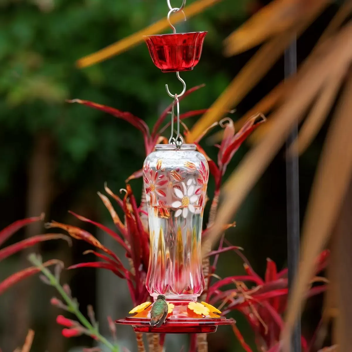 Floral-Pattern Glass Nectar Feeder – product image 1