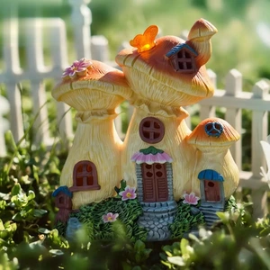Solar Garden Statue Lights Mushroom Bird Fairy House Figurine