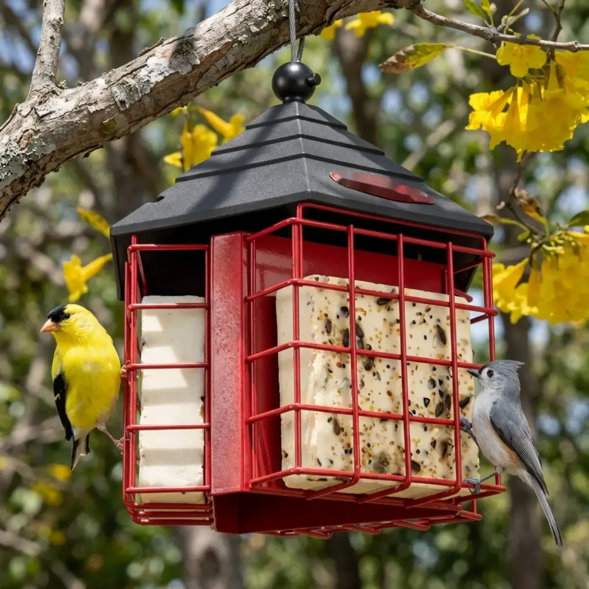 Three-Sided Suet Cage Feeder with Pyramid Roof