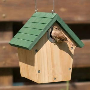 Pitched-Roof Wooden Nest Box with Hanging Wire