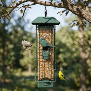 Rectangular Cage Feeder with Leaf-Shaped Port Covers