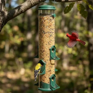 Clear Hanging Seed Tube with Ringed Port Perches