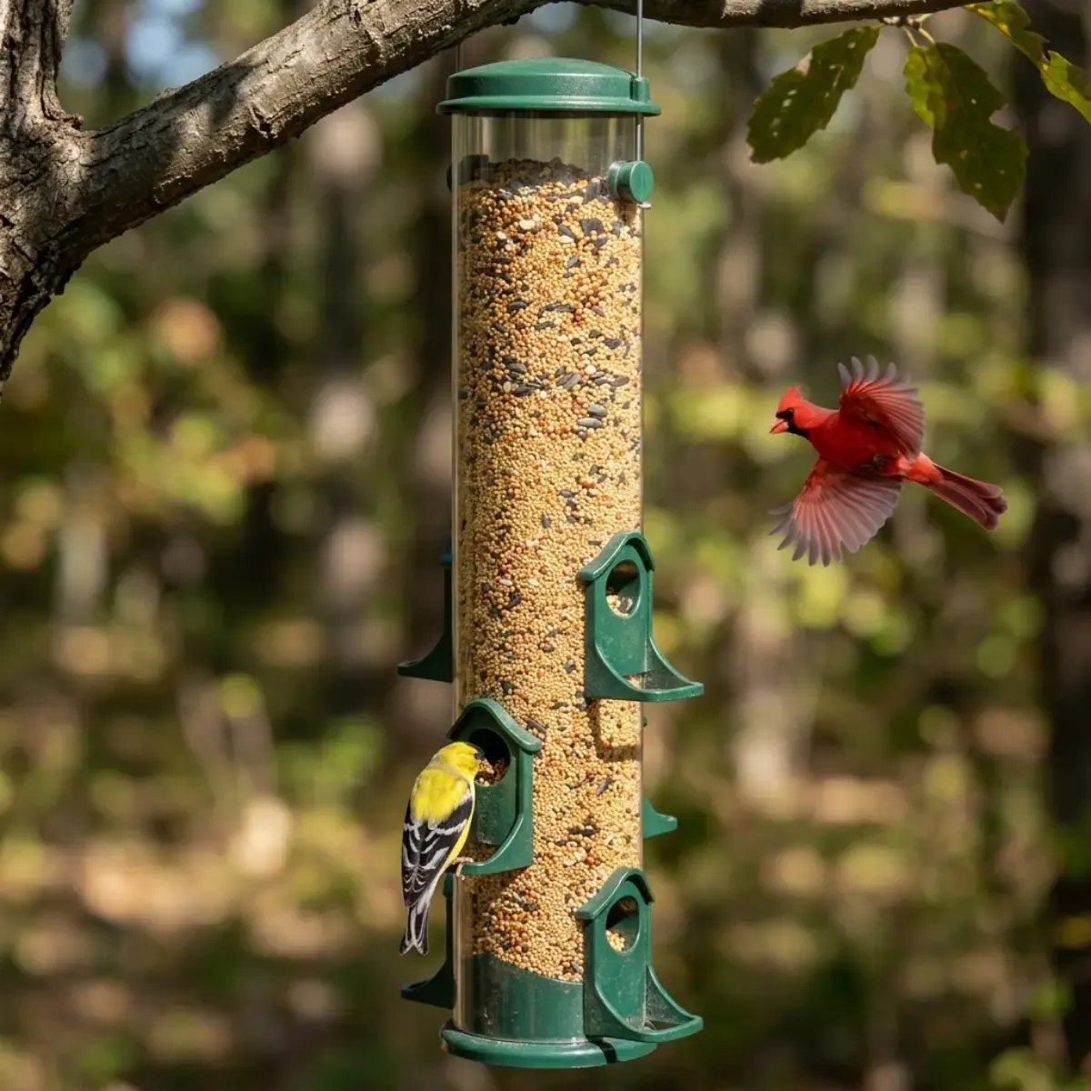 Clear Hanging Seed Tube with Ringed Port Perches